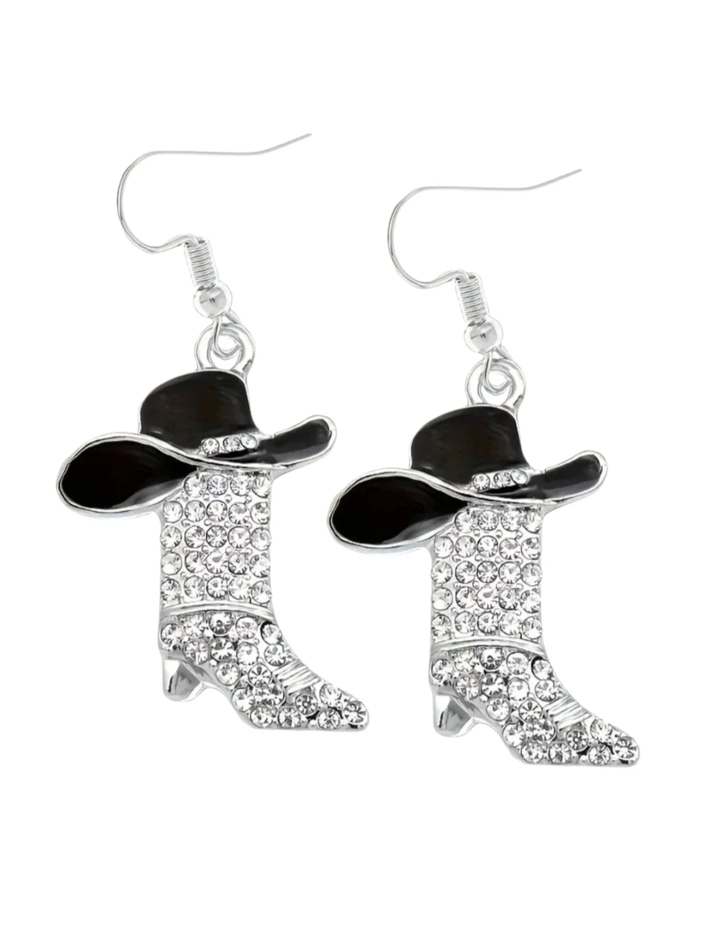 925 Sterling Silver Cowboy Boot & Hat Drop Earrings - Black/Silver - Picture 3 of 11